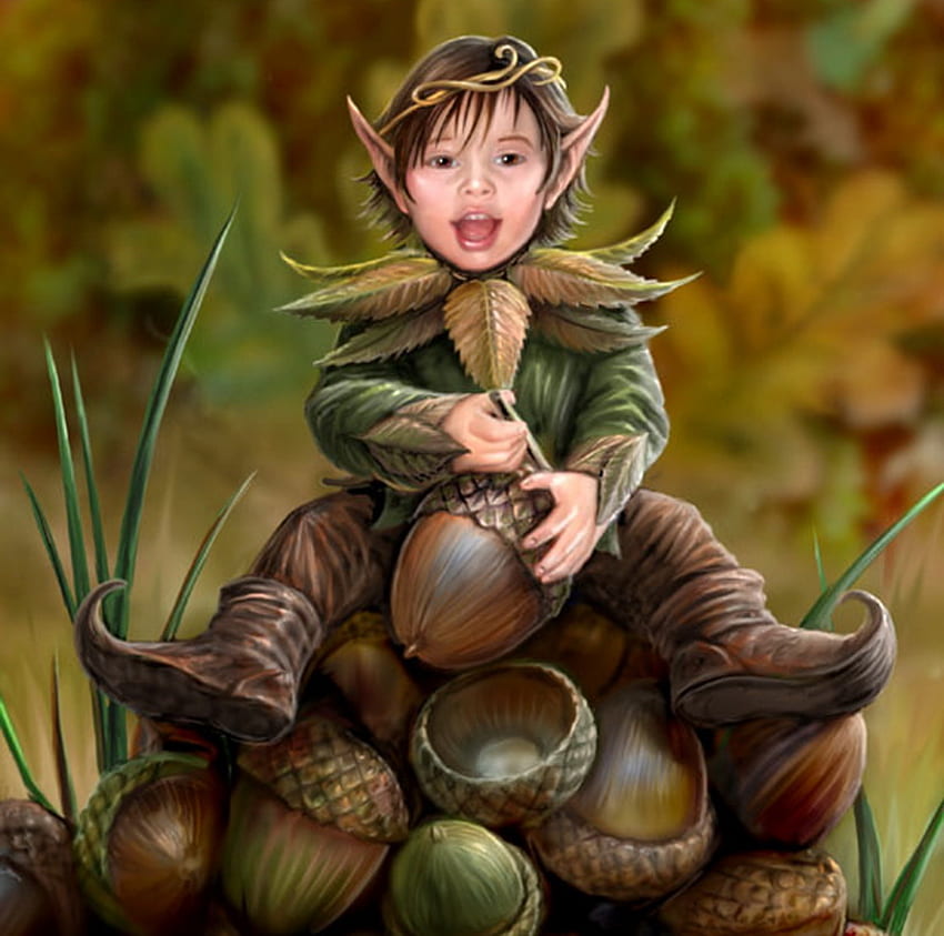 Little Elf, abstract, fantasy, elf, forest, child HD wallpaper