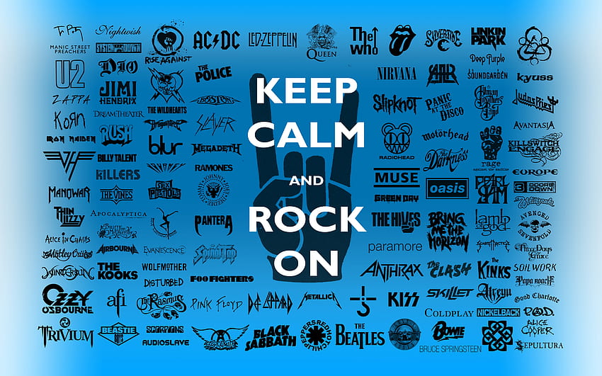 Rock On, blau, schwarz, Auflösung, auf, Rock, Musik, groß, 3d, Bands HD-Hintergrundbild