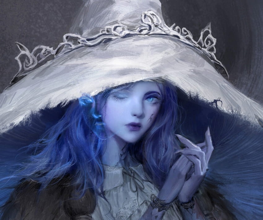 Ranni, blue, white, art, face girl, fantasy, yawei cao, witch, xihua HD wallpaper