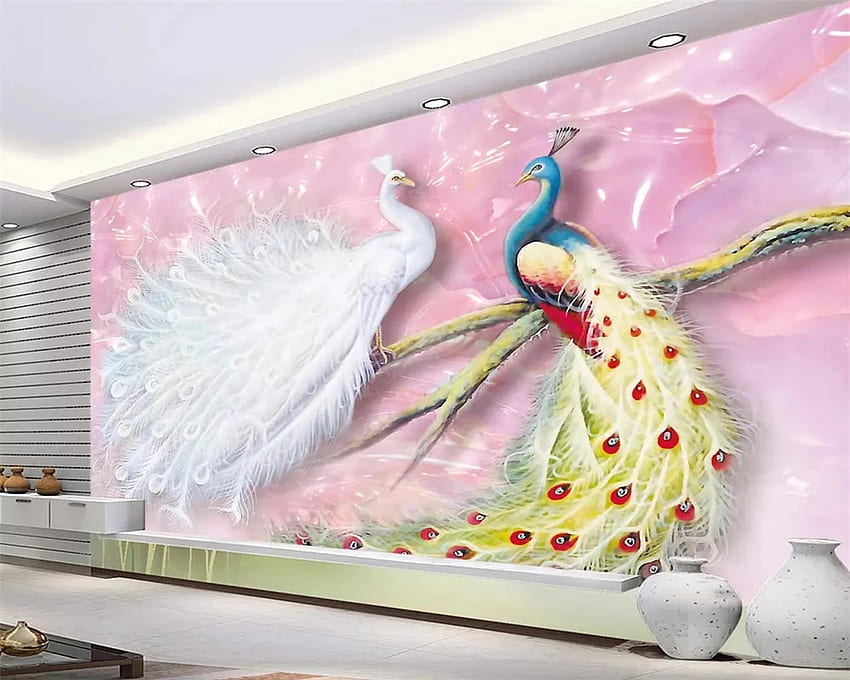 beibehang papel de parede 3D pembe güzel tavus kuşu ev dekorasyonu TV arka planı 3 d duvar. . - AliExpress HD duvar kağıdı