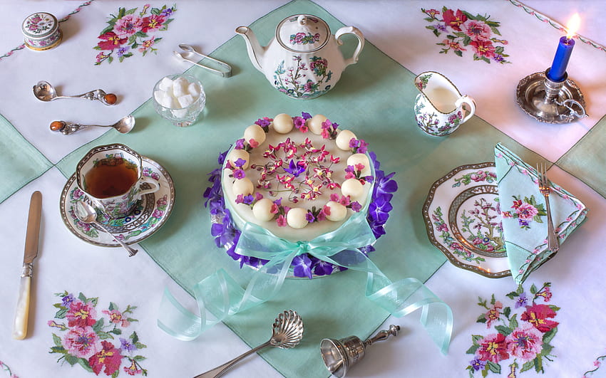 Cake and Tea, food, tea, cake, drink, dessert HD wallpaper