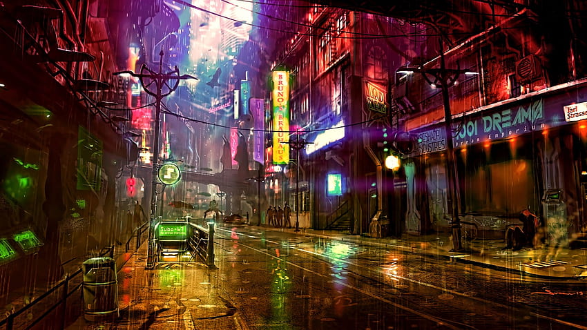 Futuristische Stadt Cyberpunk Neon Street Digital Art, Neon City Red HD-Hintergrundbild