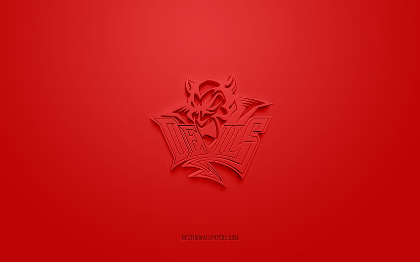 Cardiff Devils, творческо 3D лого, червен фон, Elite Ice Hockey League, Welsh Hockey Club, Cardiff, United Kingdom, British Elite League, Hockey, Cardiff Devils 3d logo HD тапет