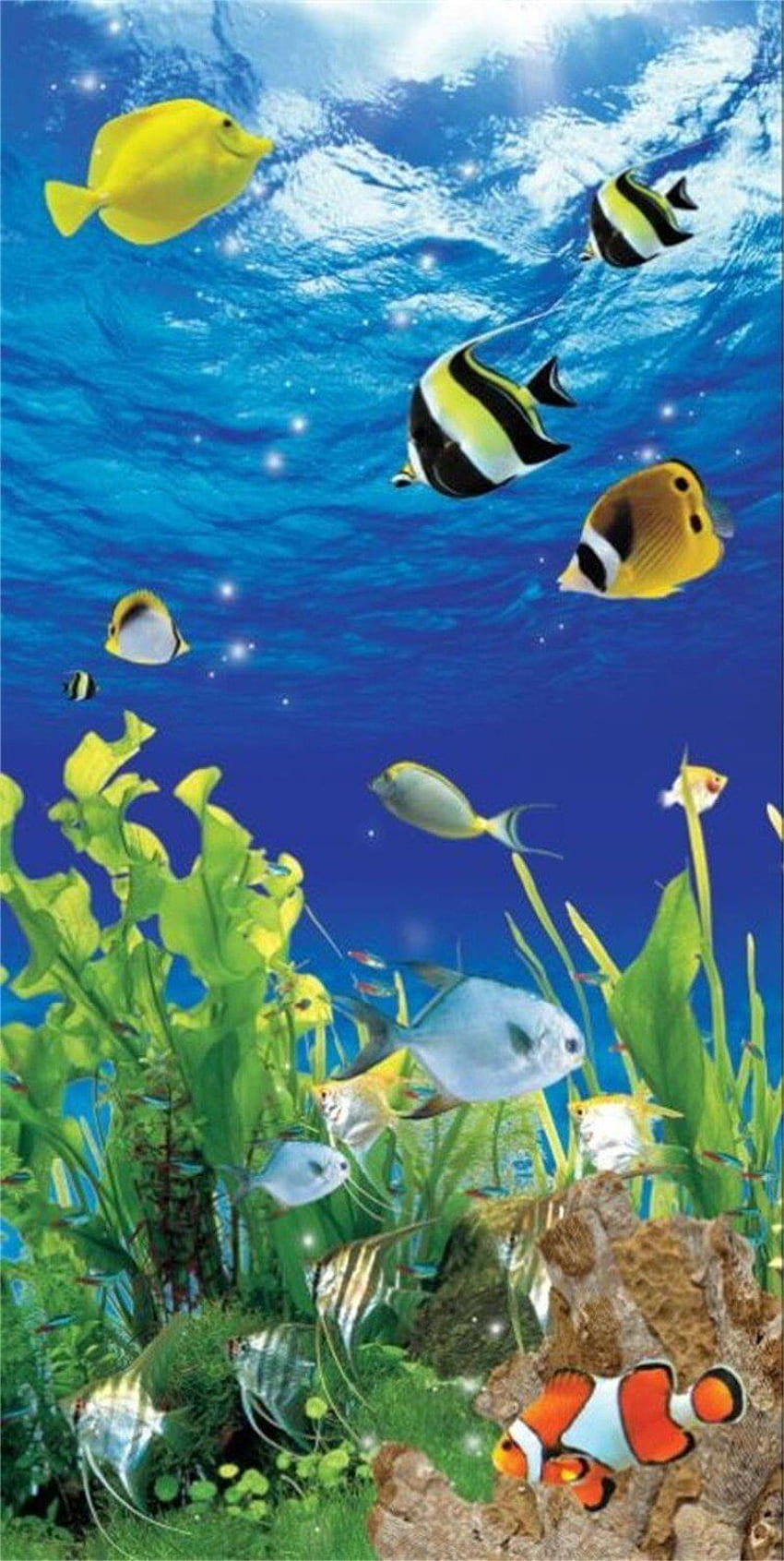 3D ルーム カスタム 不織布 壁画 熱帯魚 水族館 植物 ソファ テレビ 背景 壁 壁 3D. 壁 3D 用。 壁 HD電話の壁紙