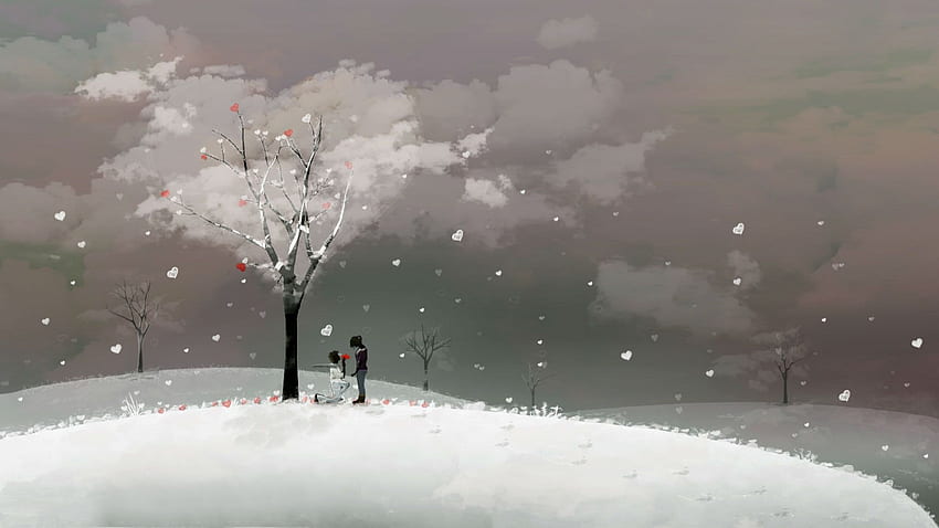 Painted Winter Love Couple 1920 x 1080 Close -, Cool Winter Painting HD ...