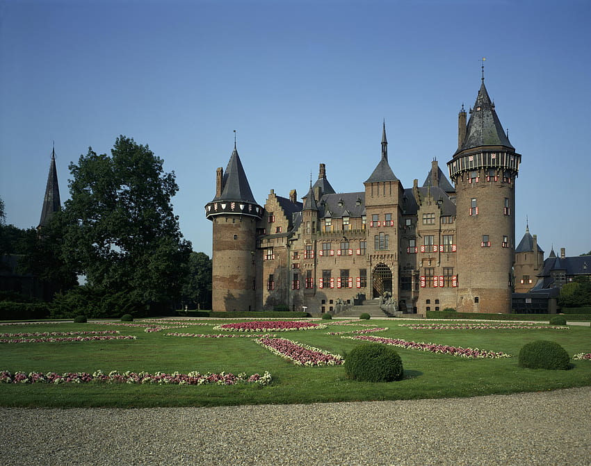 Castello De Haar, torre, olandese, giardino, Olanda, castello, Paesi Bassi Sfondo HD