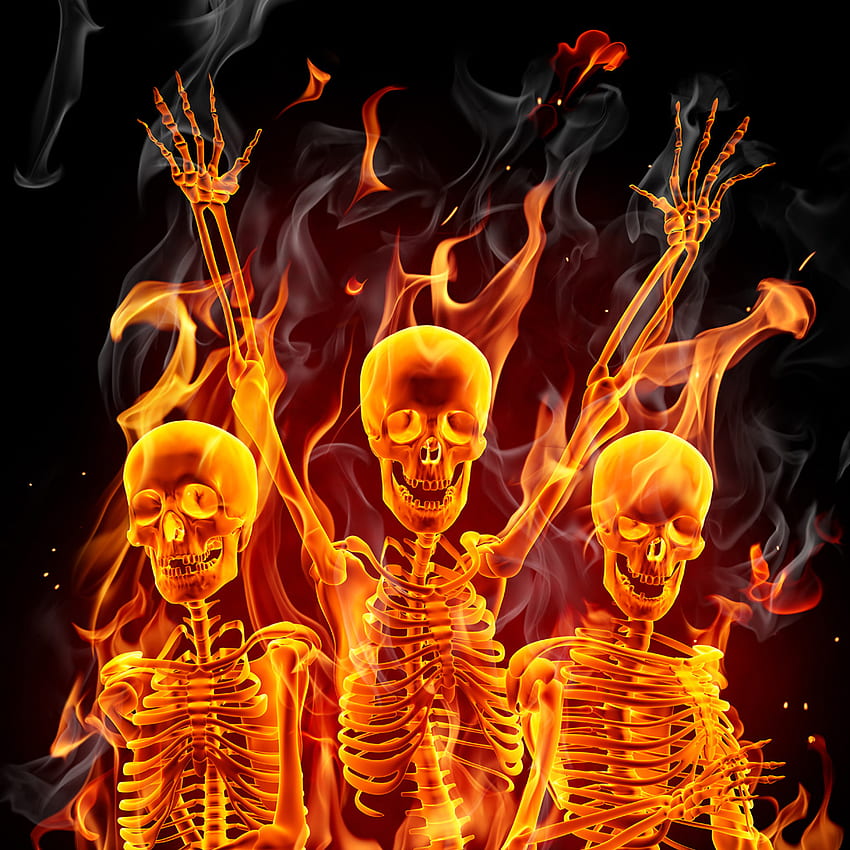 crânio de fogo, chama, fogo, osso, ilustração, crânio, animação, personagem fictício, gráficos, arte, Esqueleto de fogo Papel de parede de celular HD