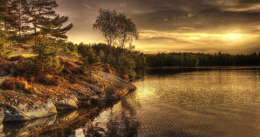 夜のスウェーデンの湖 超高品質の壁、スウェーデンの風景 高画質の壁紙