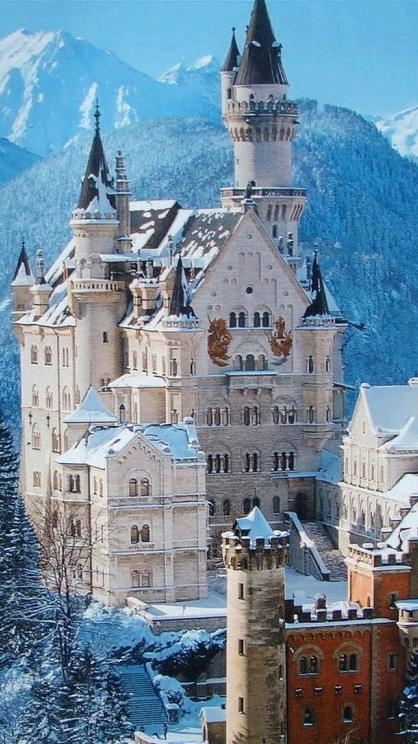 iPhone용 겨울 배경 . 노이슈반슈타인 성, 세계의 아름다운 곳, 아름다운 성, 뮌헨의 겨울 HD 전화 배경 화면