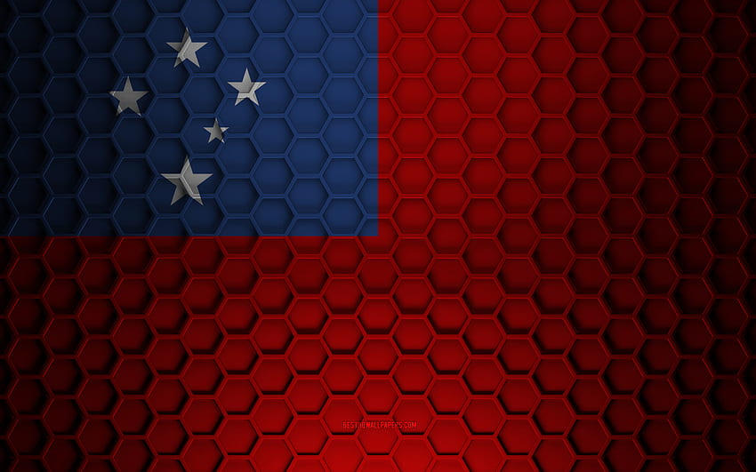 Samoa flag, 3d hexagons texture, Samoa, 3d texture, Samoa 3d flag, metal texture, flag of Samoa HD wallpaper