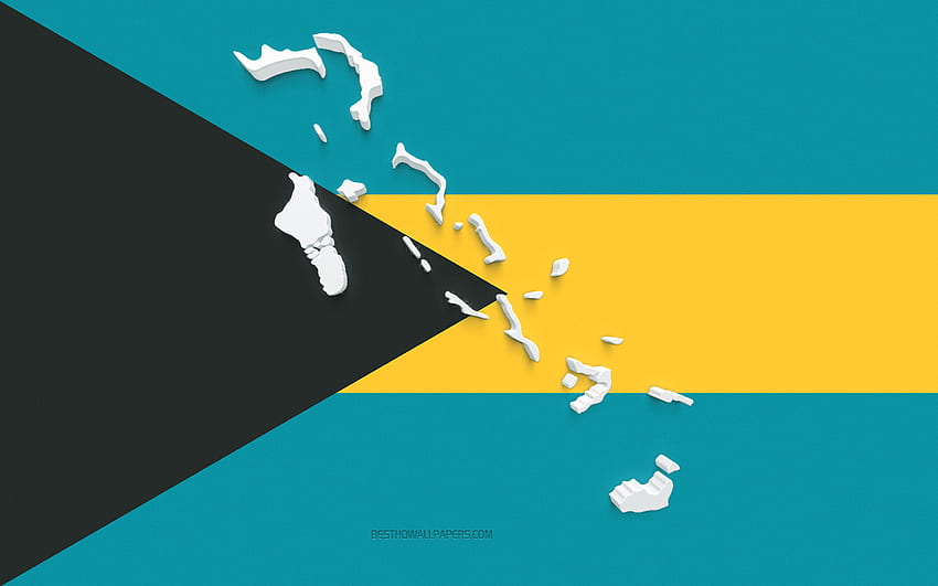 Силует на картата на Бахамските острови, знамето на Бахамските острови, силует на флага, Бахамските острови, 3d силует на картата на Бахамските острови, флагът на Бахамските острови, 3d карта на Бахамските острови HD тапет