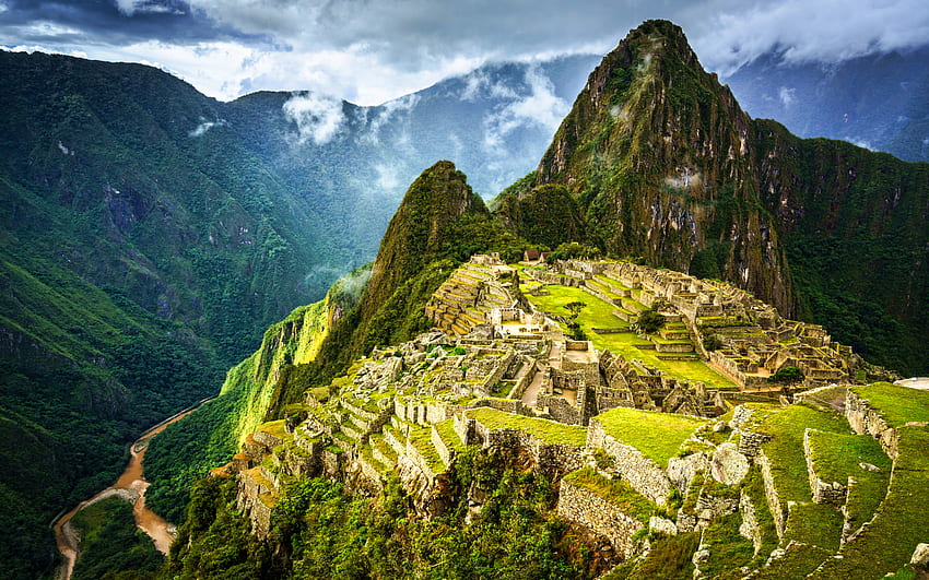 Machu Picchu, montagne, punti di riferimento peruviani, rovina, bella natura, Cordigliera orientale, Perù, R Sfondo HD