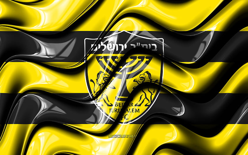 Bendera Beitar Jerusalem, gelombang 3D kuning dan hitam, Ligat ha Al, klub sepak bola Israel, Beitar Jerusalem, sepak bola, logo Beitar Jerusalem, sepak bola, Beitar Jerusalem FC, Israel Wallpaper HD