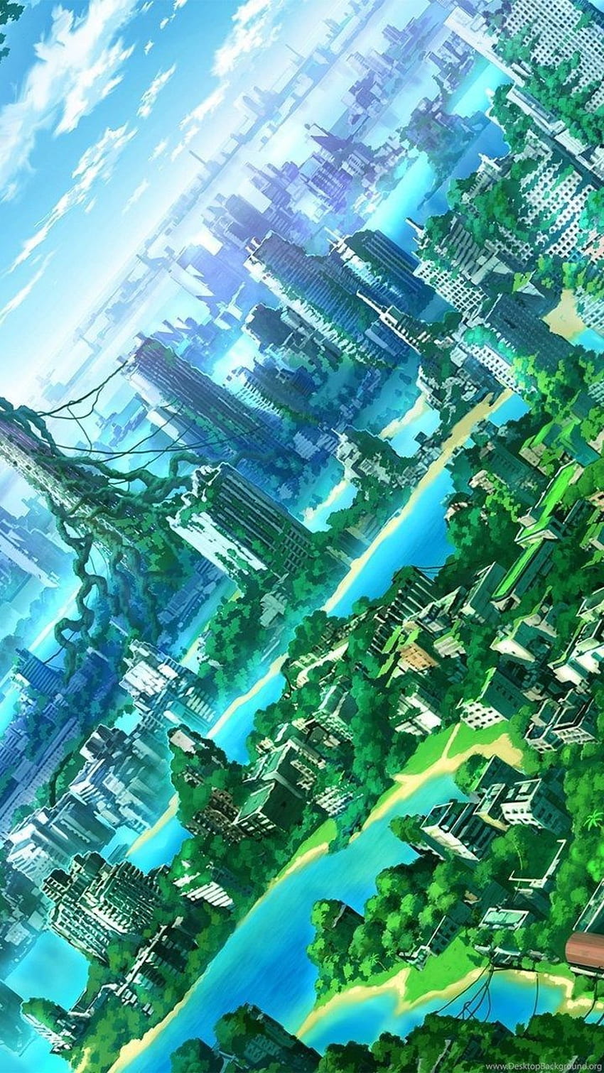 Green City Anime Background HD phone wallpaper