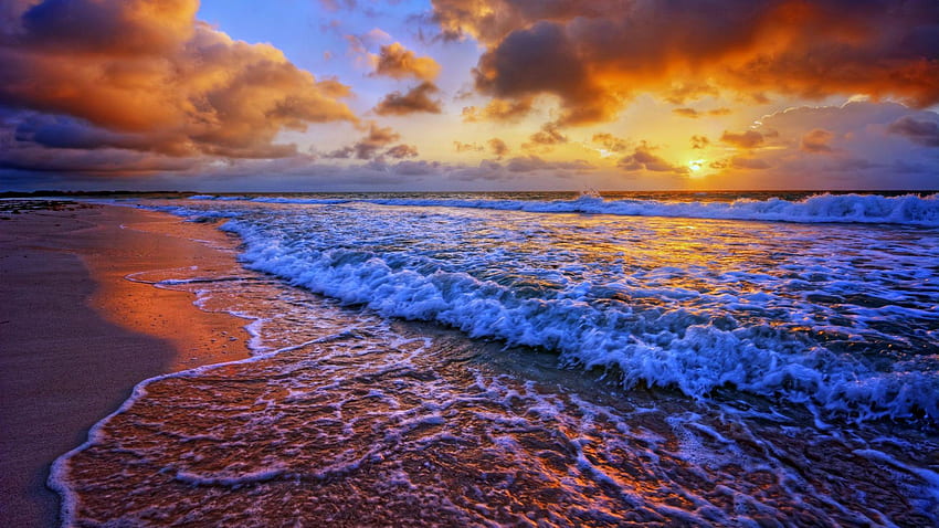 Matahari Terbenam Di Pantai, Pantai Biru Matahari Terbenam Wallpaper HD