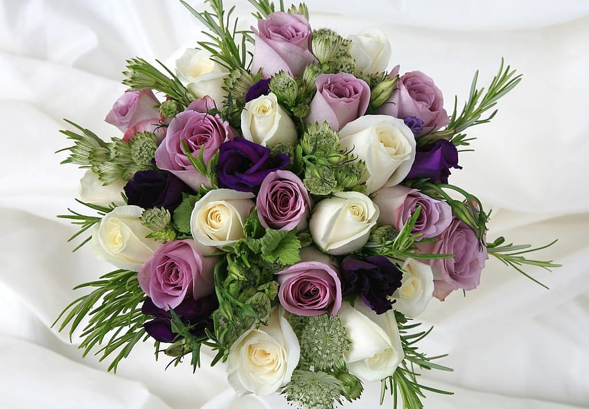 Flowers, Roses, Bouquet, Composition, Lisianthus Russell, Lisiantus Russell HD wallpaper