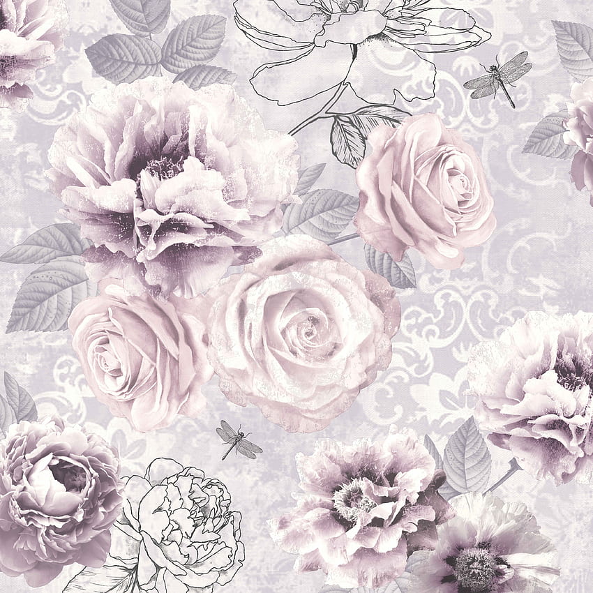 Graham & Brown - Fresco Romantic Ink Pink, Purple & Grey Floral. отдели. Направи си сам а. Сива флорална, флорална, флорална спалня HD тапет за телефон