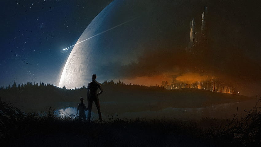 Fantastic World Planet Fantasy Sci Fi City Mood Space Moon Stars . HD wallpaper