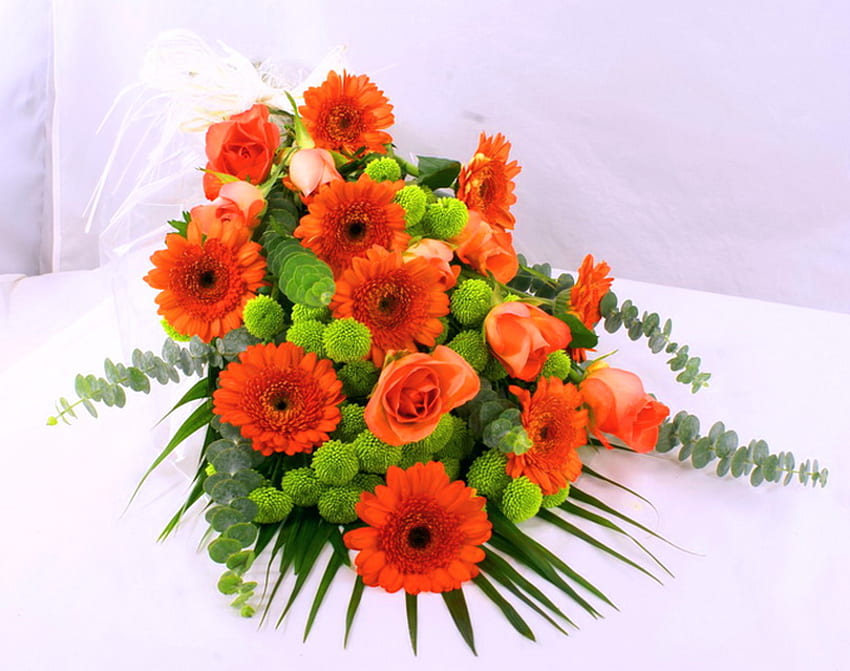 For Tammy - TMW, roses, green, birtay, flowers, orange, daisies HD wallpaper