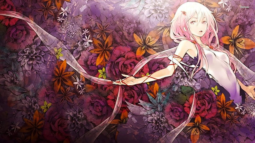 มงกุฎผิด Inori Yuzuriha กับพื้นหลังดอกไม้ วอลล์เปเปอร์ HD