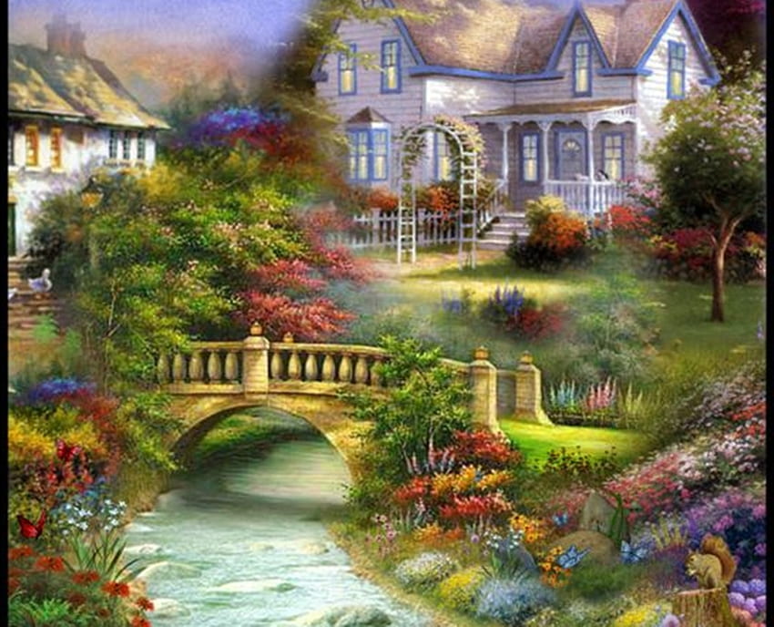 the rest of my life, art, cool, nature, paintings, houses, rivers HD wallpaper