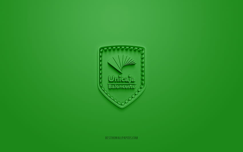 Baloncesto Malaga, творческо 3D лого, зелен фон, испански баскетболен отбор, Лига ACB, Малага, Испания, 3d изкуство, баскетбол, Baloncesto Malaga 3d лого HD тапет