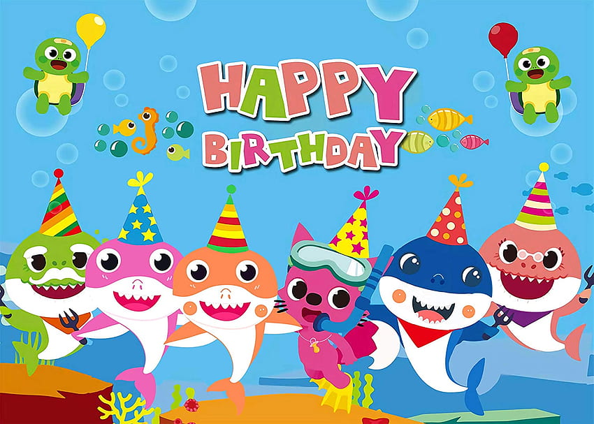 Bebé tiburón telón de ft azul océano tema dibujos animados bebé tiburón familia para bebé tiburón Birtay decoraciones niños feliz cumpleaños fiesta: todo lo demás, lindo tiburón de dibujos animados fondo de pantalla