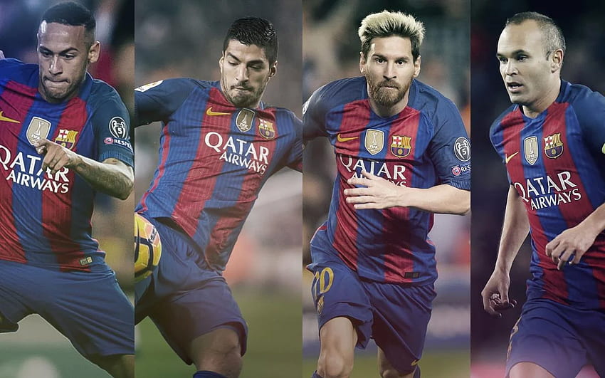 Four FC Barcelona players, Messi Neymar Suarez HD wallpaper