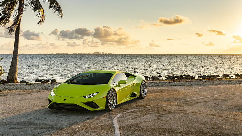 Carros de fundo verde Lamborghini Huracan Evo Ocean papel de parede HD