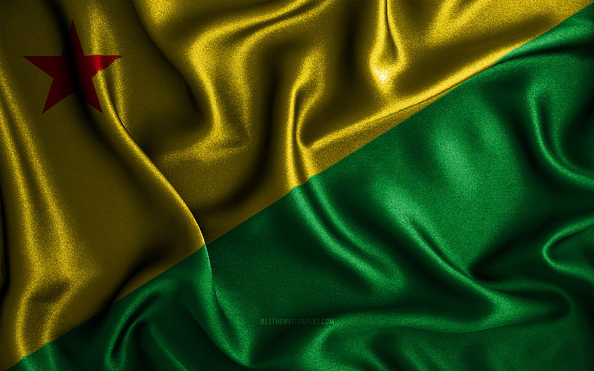 Bendera Acre,, bendera bergelombang sutra, negara bagian Brasil, Day of Acre, bendera kain, Bendera Acre, seni 3D, Acre, Amerika Selatan, Negara Bagian Brasil, bendera Acre 3D, Brasil Wallpaper HD