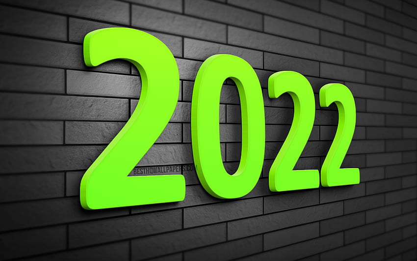2022 limonkowe cyfry 3D, szary mur z cegły, koncepcje biznesowe 2022, szczęśliwego nowego roku 2022, kreatywny, nowy rok 2022, cyfry roku 2022, koncepcje 2022, 2022 na szarym tle Tapeta HD