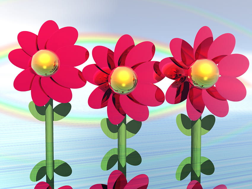 3d flowers, 3d, red, flower HD wallpaper