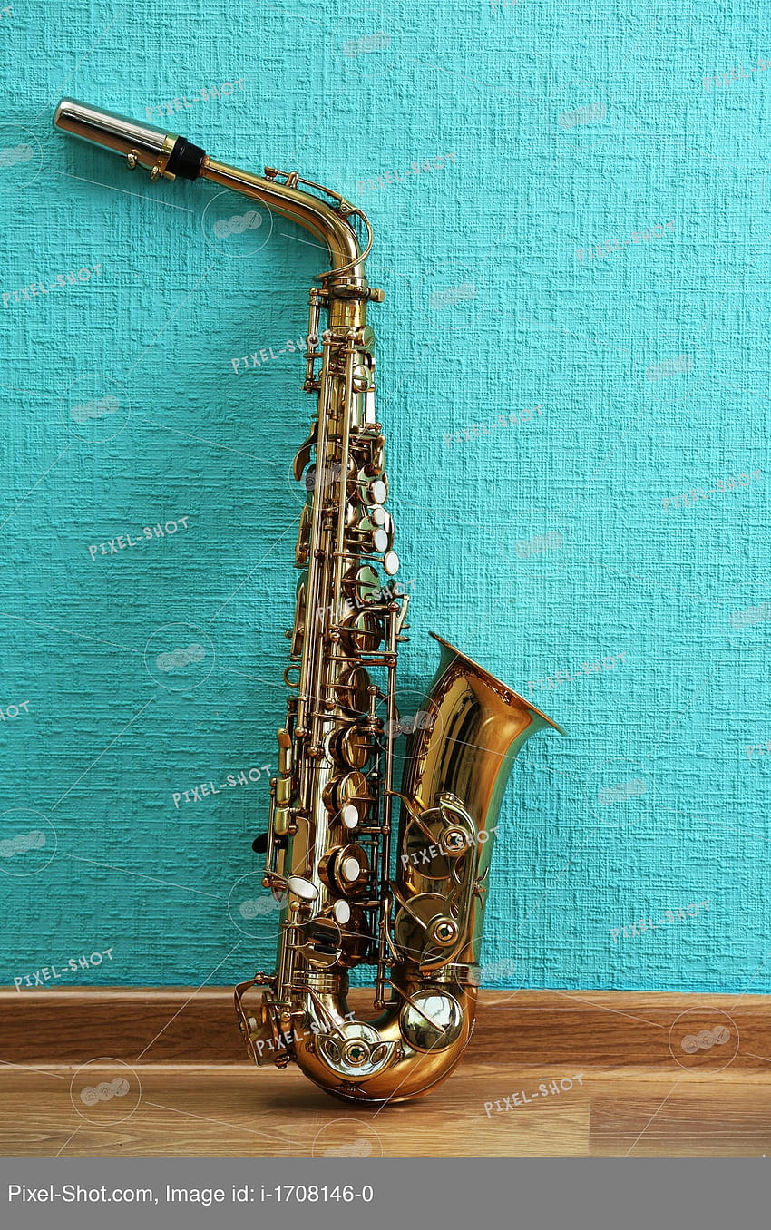 Saxophone On Turquoise Background - Stock graphy Agency - Pixel Shot Studio, Alto Saxophone Papel de parede de celular HD
