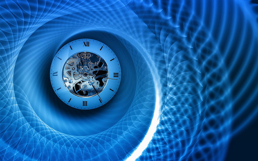 Blaues Fraktal mit Uhr ultra. Hintergrund, abstrakte Uhr HD-Hintergrundbild
