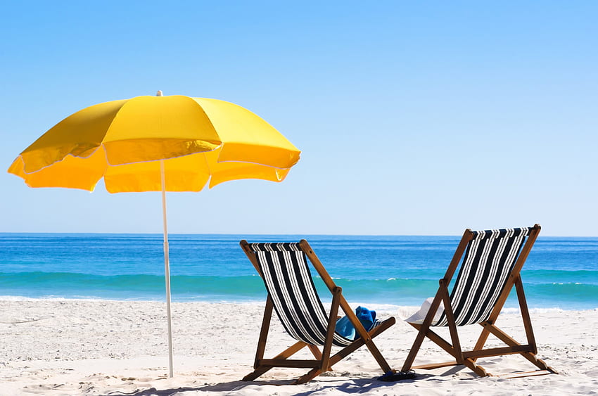 Summer Vacation, sea, umbrella, summer, sand, vacation, beach HD wallpaper