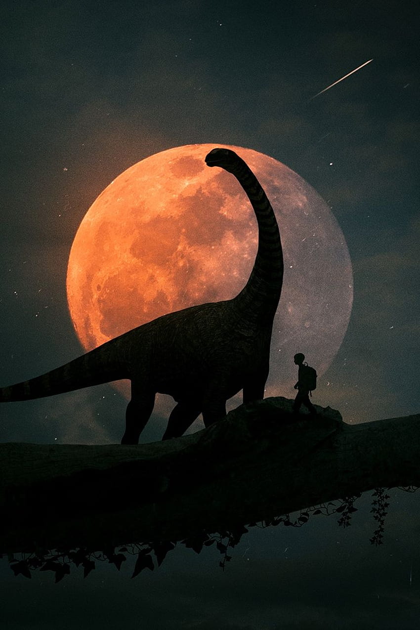silhouettes, dinosaur, planet, Dinosaur iPad HD phone wallpaper