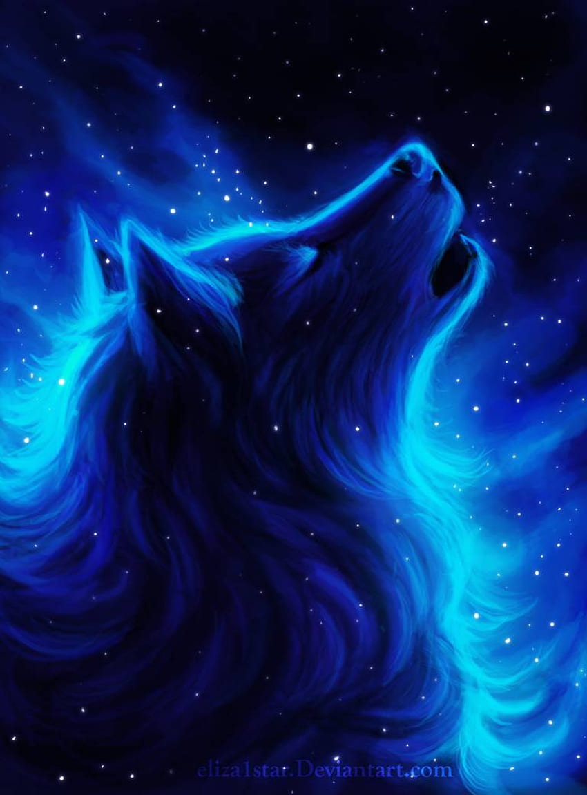 Fury Anime Galaxy Wolf, Blue Lightning Wolf HD тапет за телефон
