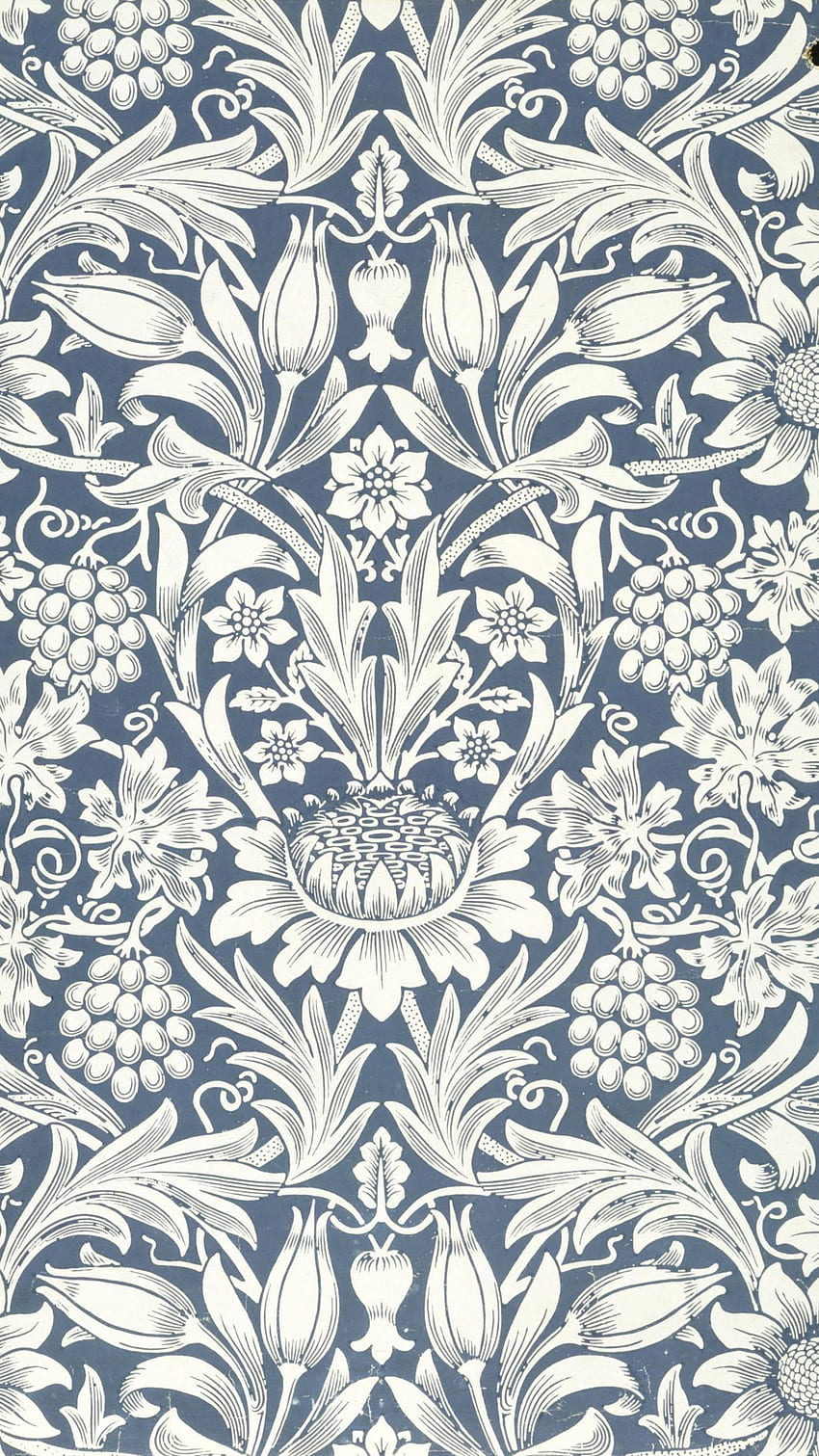 William Morris, weißes Blumen-Muster HD-Handy-Hintergrundbild