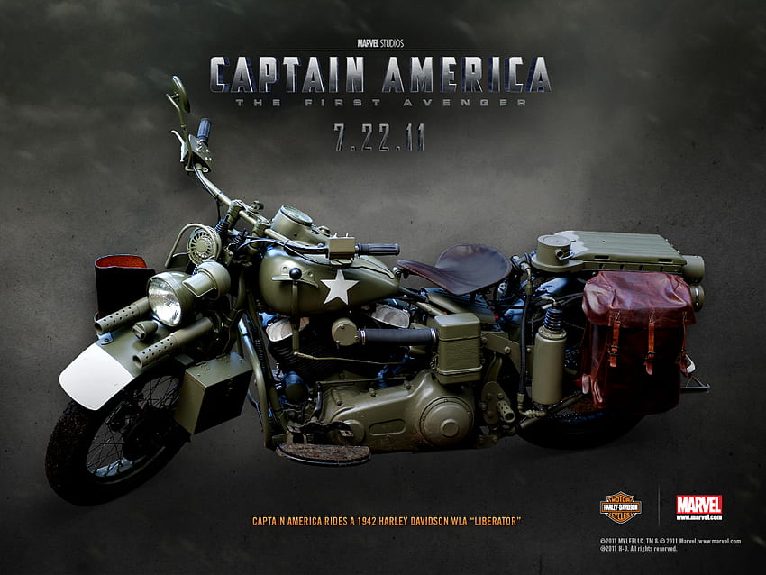 Mode et action: la moto Harley Davidson WLA Liberator de Captain America de 1942, le vélo Captain America Fond d'écran HD