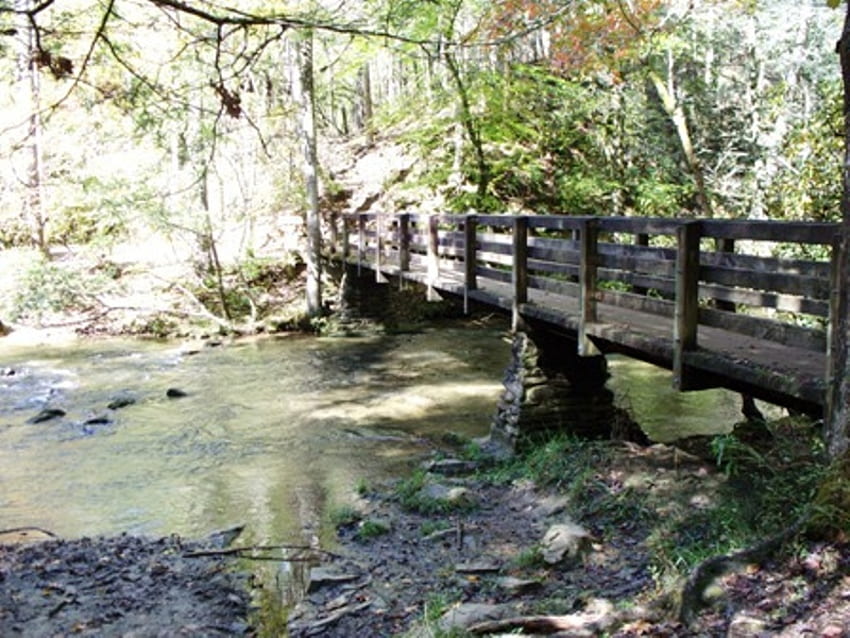 Creek along the Smokey Mountains, bridge, creek, water HD wallpaper