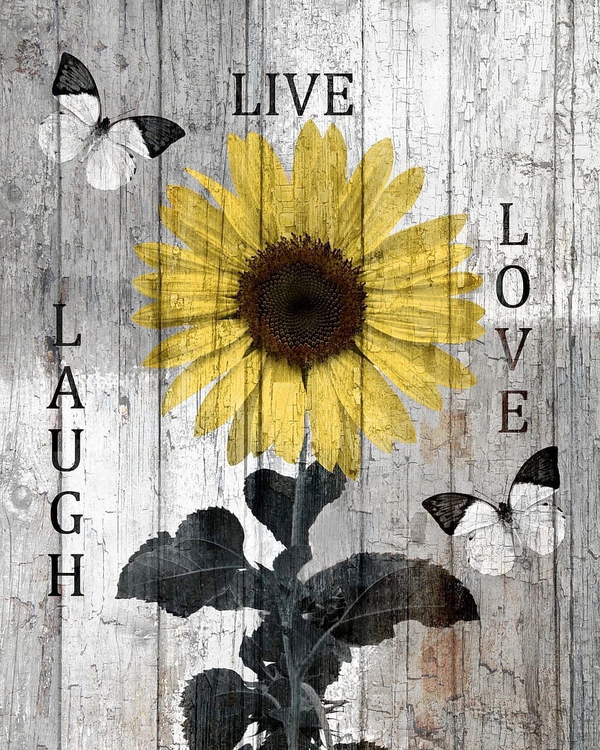 Decoración rústica de girasol, Live Laugh Love Home Wall Art Matted fondo de pantalla del teléfono