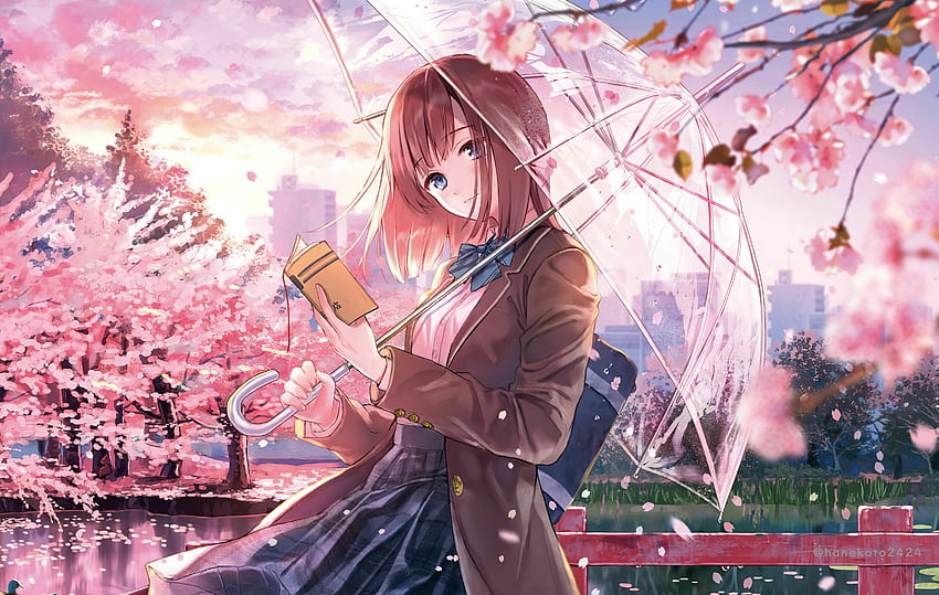 Fun in blossom, anime girl HD wallpaper