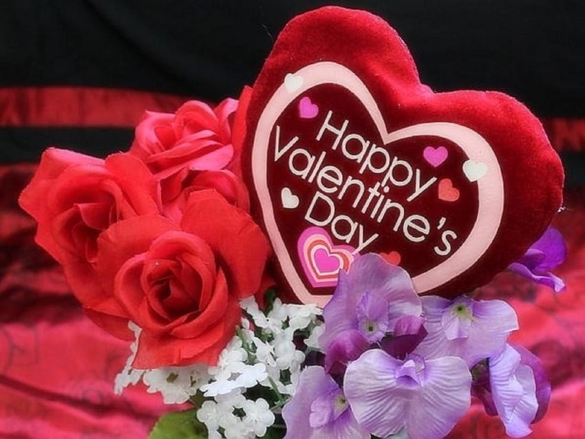 Happy Valentine's Day, love four seasons, beloved valentines, holiday, roses, love, Valentines, red, hearts HD wallpaper