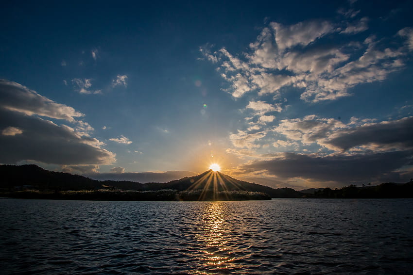 Alam, Matahari Terbenam, Pegunungan, Danau Wallpaper HD