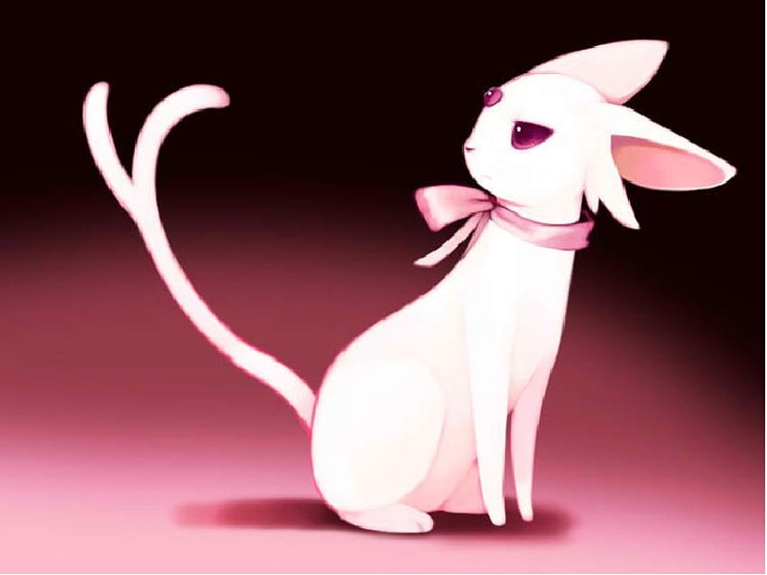 Espeon, white, pink bow, phycic, cute, tail, pokemon HD wallpaper