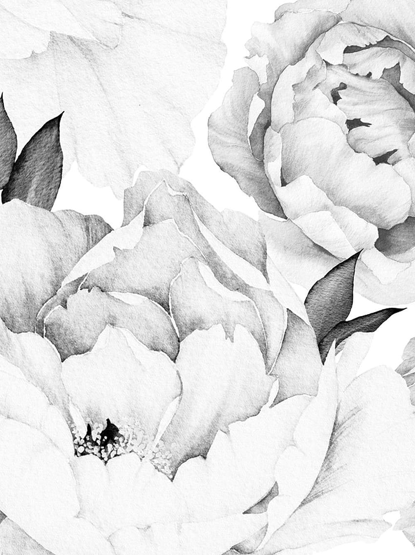 Peony Flower Mural Wall Art - Black & White - Peel HD phone wallpaper