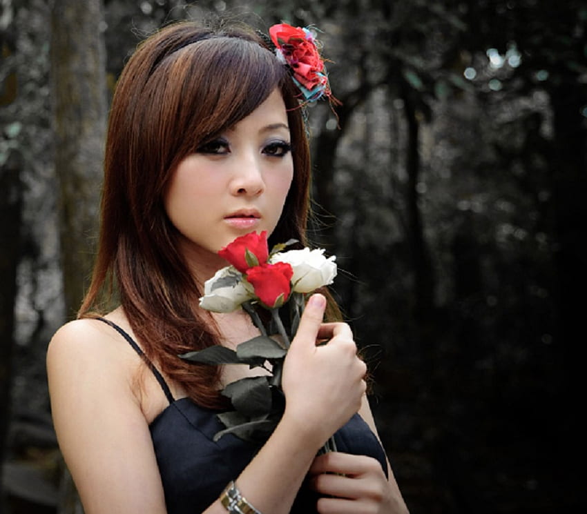 Oriental Beauty, rose, girl, oriental, forest HD wallpaper