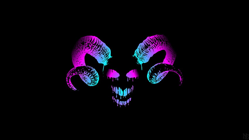 Horns Minimalism Fantasy Art Artwork Skull Digital Art Simple Background Black Background - Resolution:, Purple and Black Skull HD-Hintergrundbild