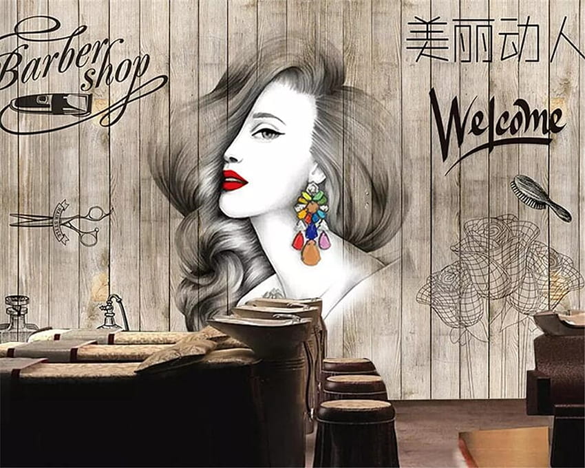 Beibehang personalizado moda peluquería salón de belleza barbería pared decoración 3D Mura - AliExpress, Saloon fondo de pantalla