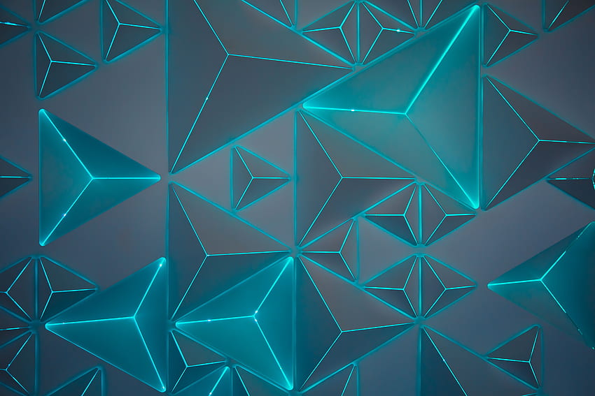 Triangles, Neon, Turquoise, Teal, Geometric, Pattern HD wallpaper